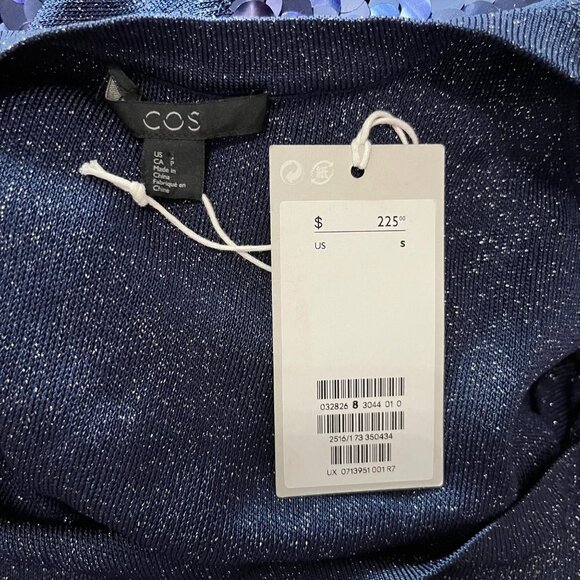 MSRP 225 NEW COS SEQUIN DRESS SMALL MIDI TRUMPET STYLE TANK KNIT SHIMMER SEQUINS - Picture 6 of 12